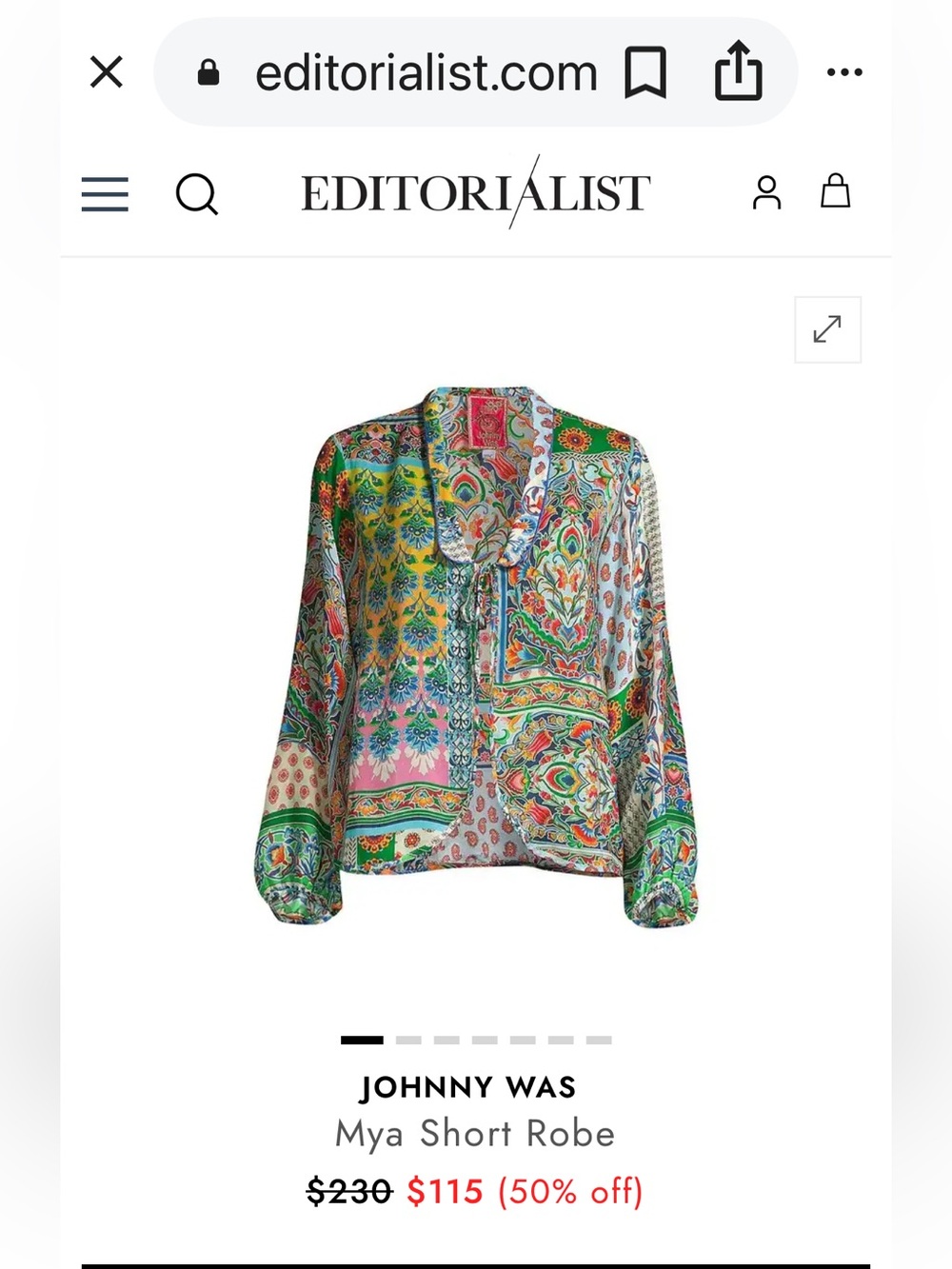 Johnny Was Multicolor Mya Short Robe Shirt xs
